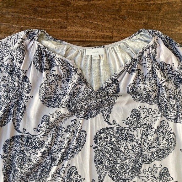 J.Jill PureJill Women's Large Paisley Print Blouse Top V Neck Periwinkle - Picture 3 of 8
